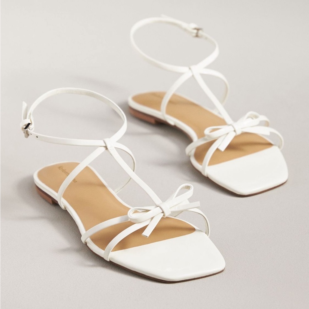 Reformation White Strappy Bow Sandals Wedding Flats